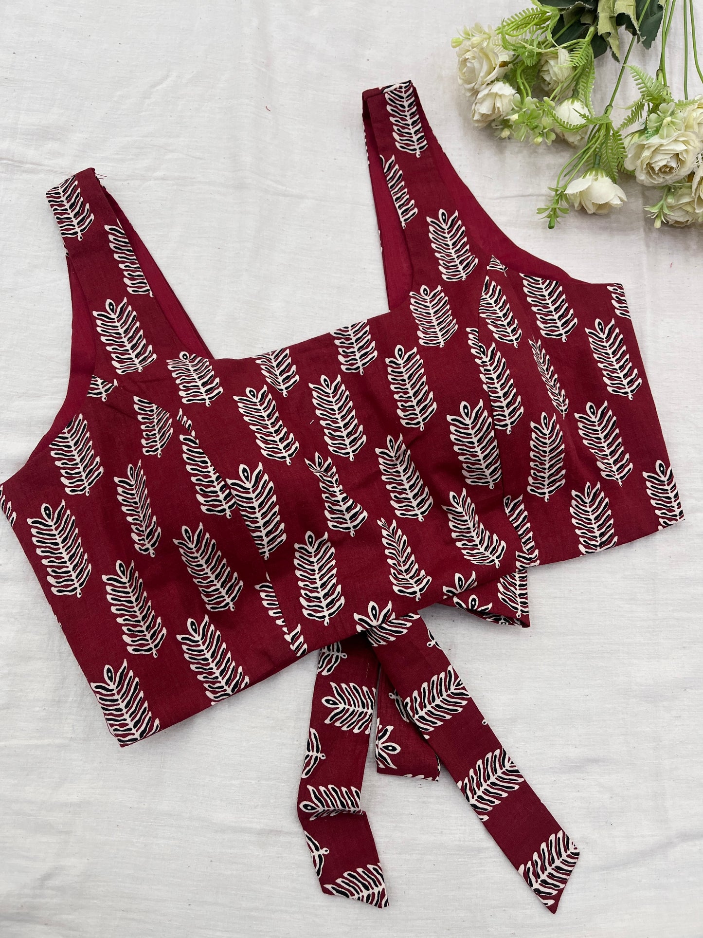 Maroon Babool Ajrakh Print Knot Blouse