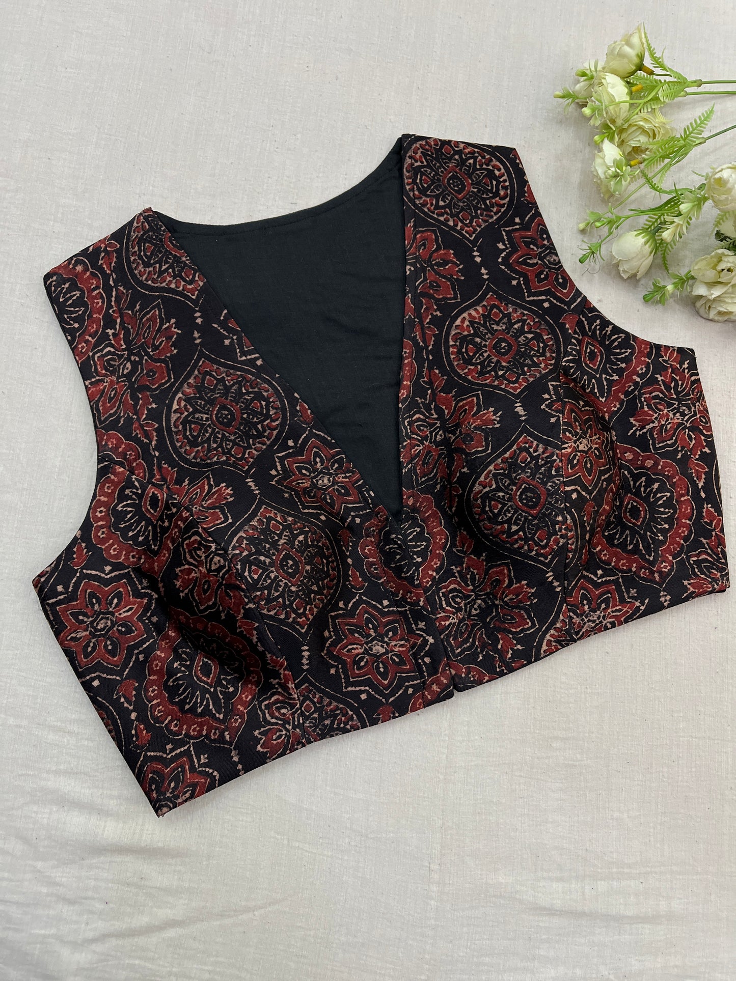 Black Maroon Badam Modal Moss Silk Blouse