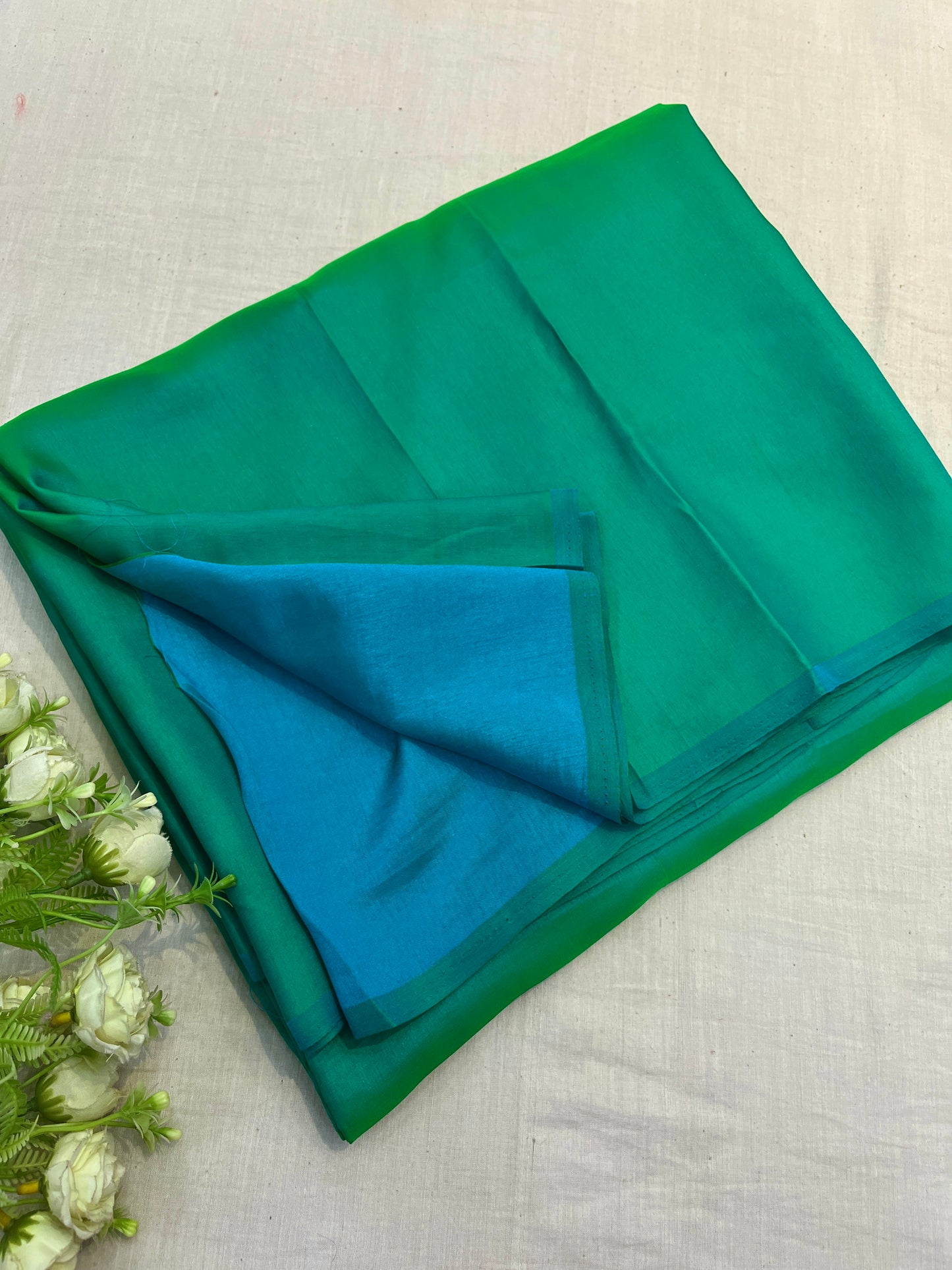 Rama Blue Cross Malai Silk Plain Saree