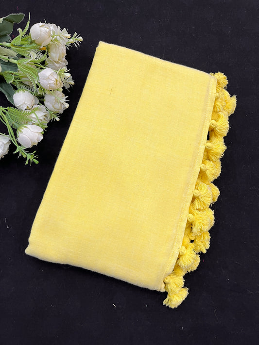 Lemon Yellow Mulmul Cotton Saree