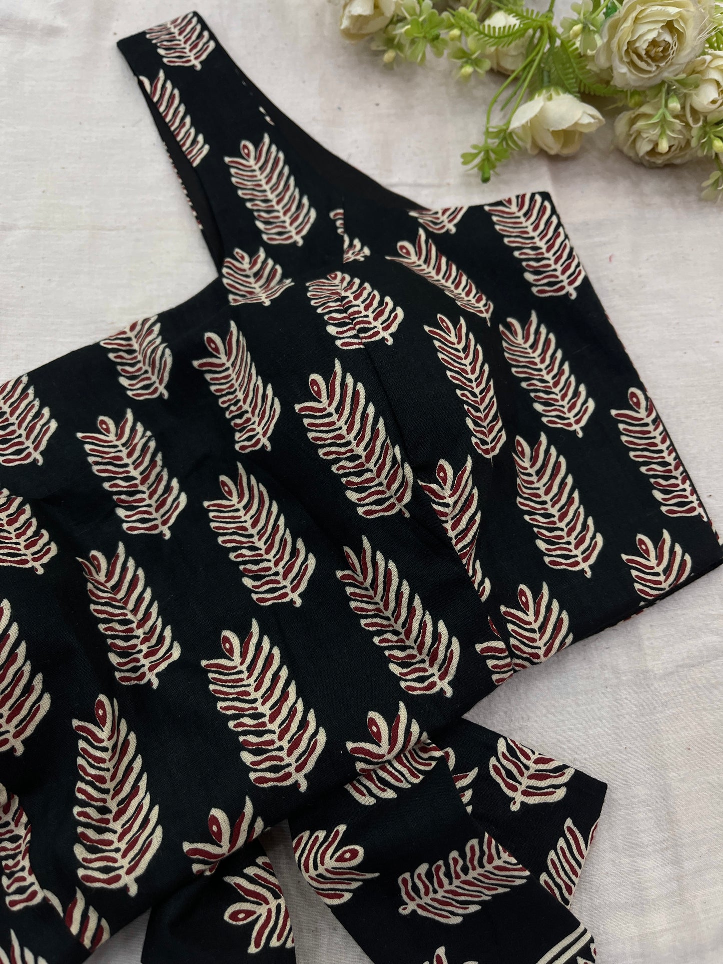 Black Babool Ajrakh Print Knot Blouse