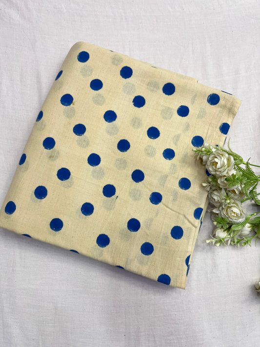 Cream Indigo Polka Dot Cotton Fabric