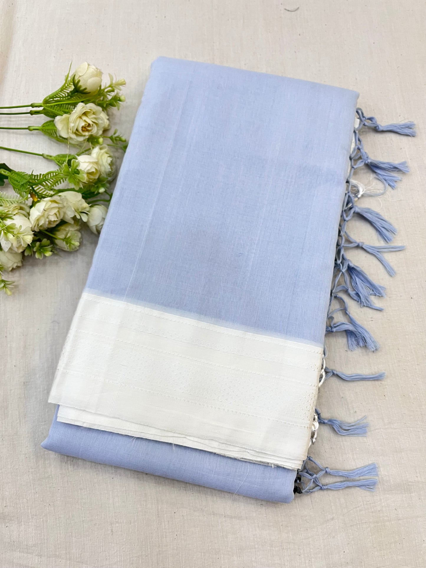 Denim White Abstract Ilkal Saree