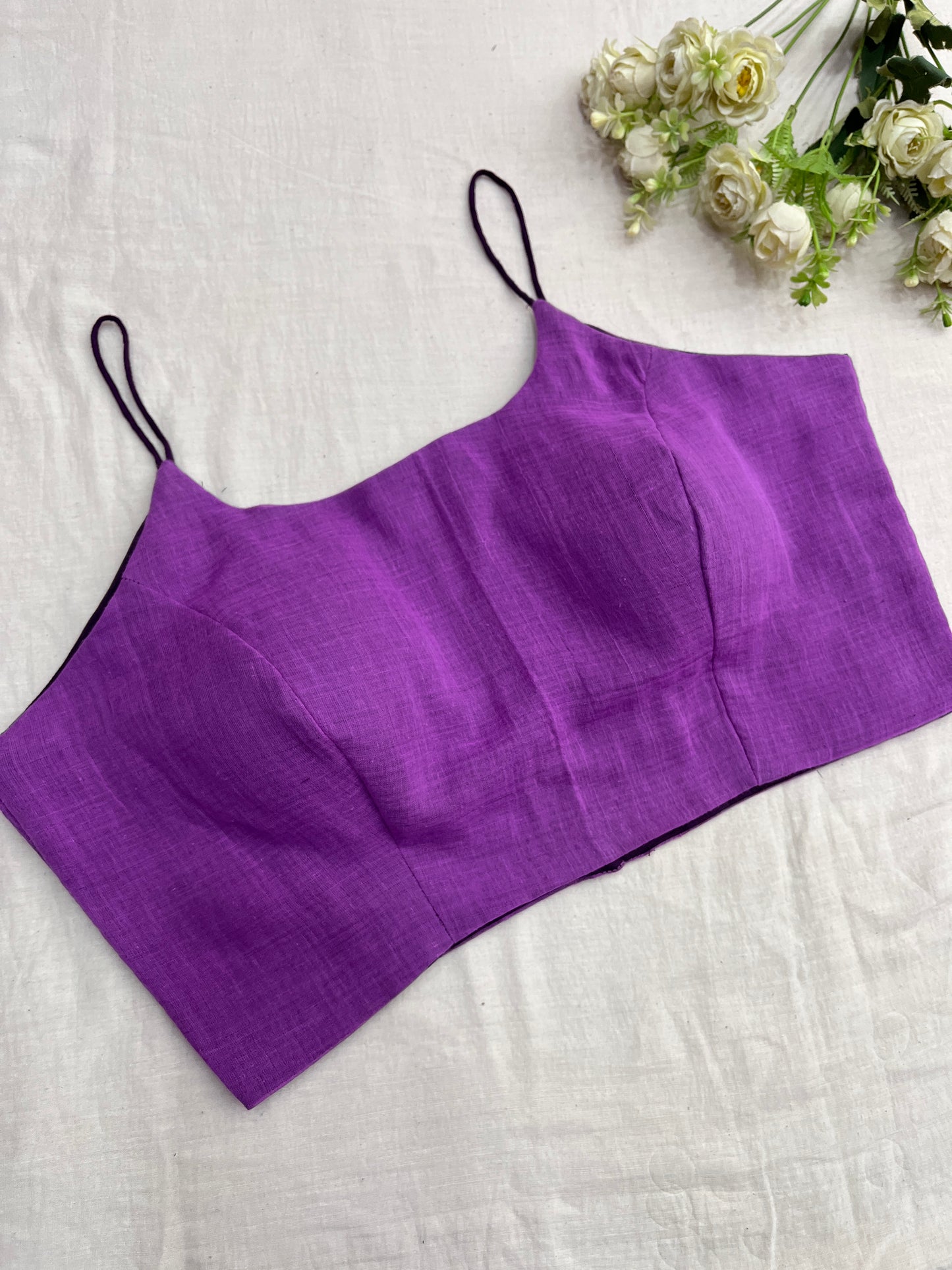 Purple Lilac Mulmul Saree Blouse Set