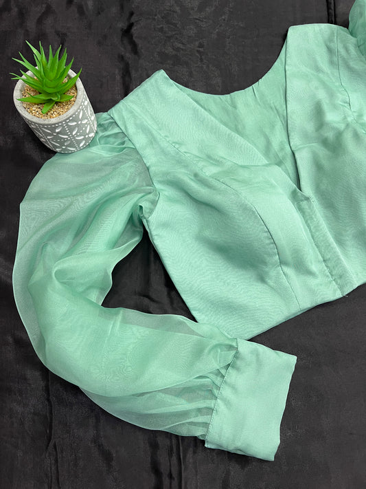 Mint Green Organza Ballon Full Sleeves Blouse