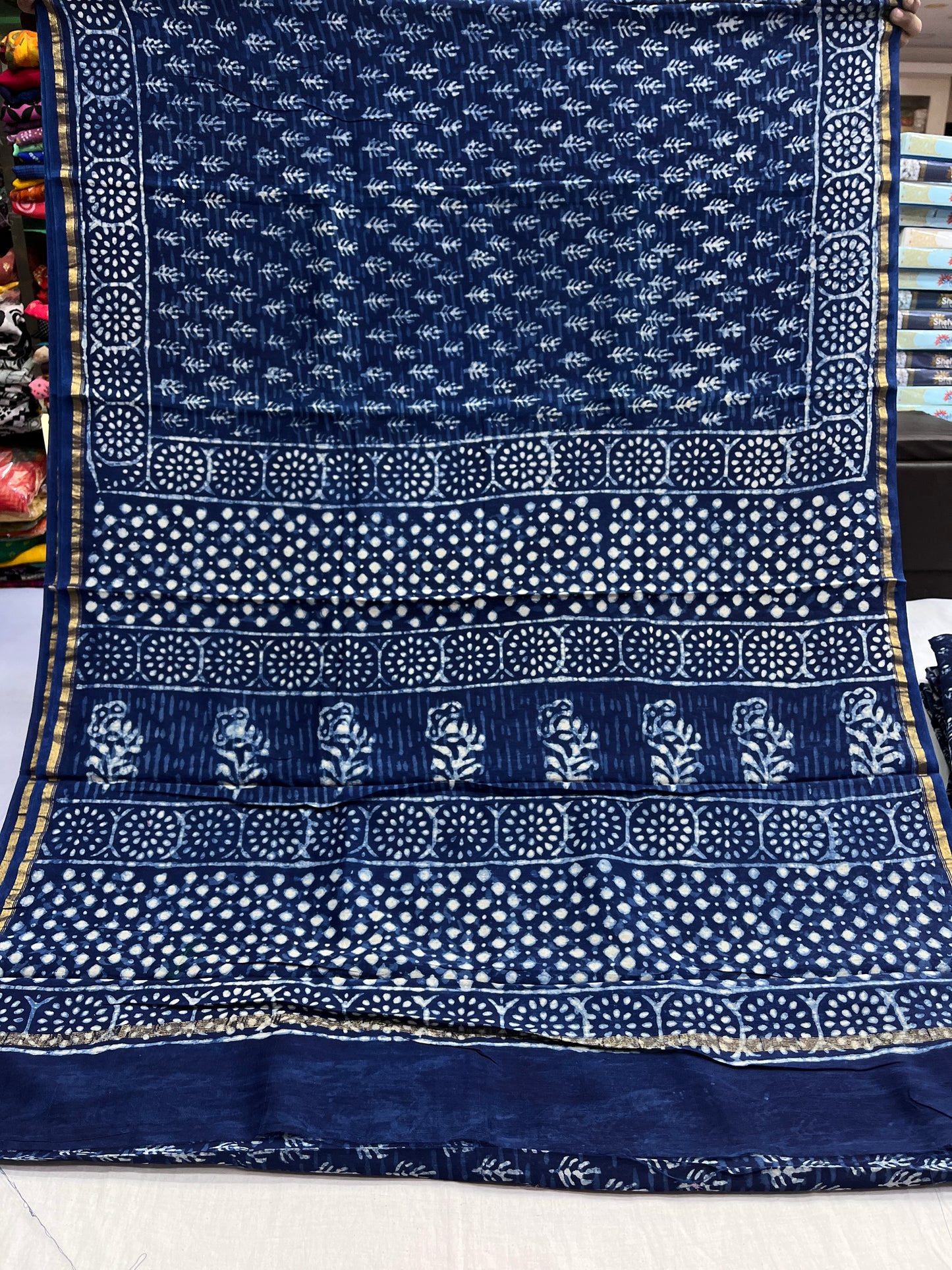 Indigo Chanderi Cotton Saree 1