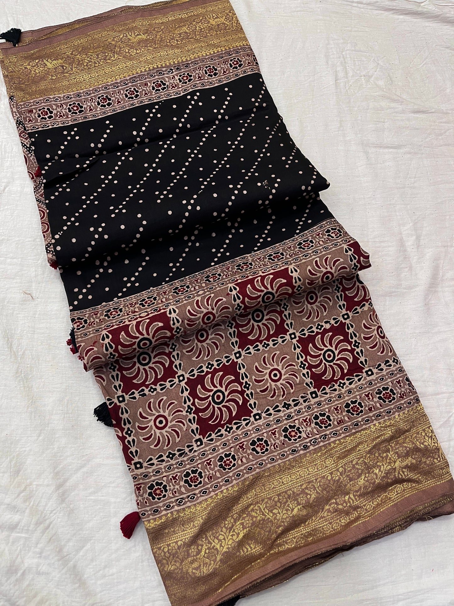 Ajrakh Dola Silk Saree 04