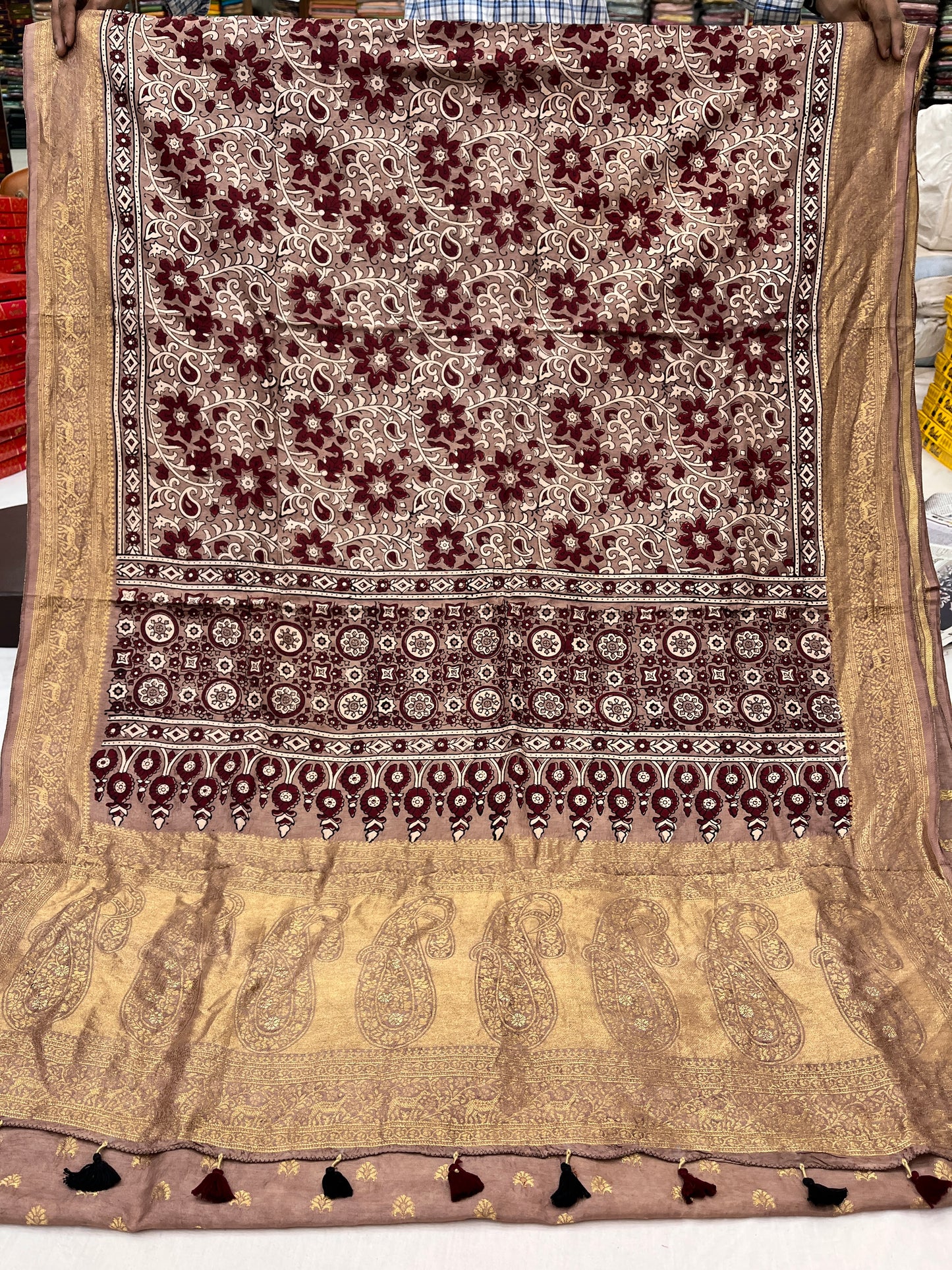 Ajrakh Dola Silk Saree 19