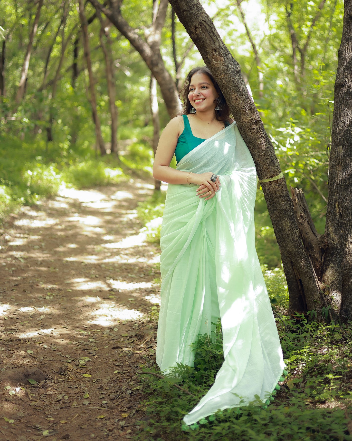 Mint Rama Green Blouse Saree Combo Set