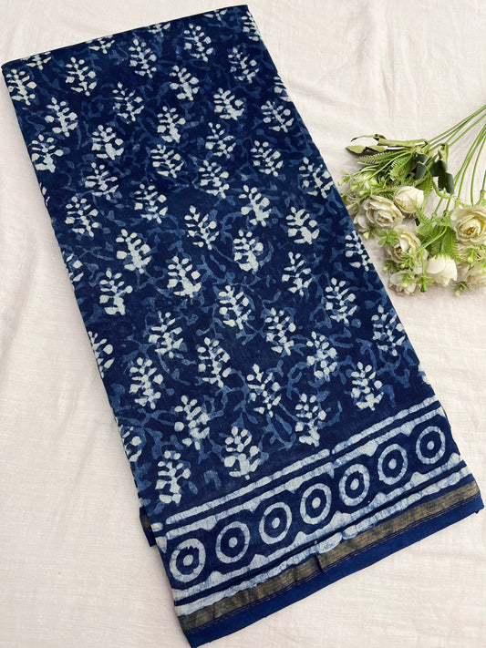 Indigo Chanderi Cotton Saree 6