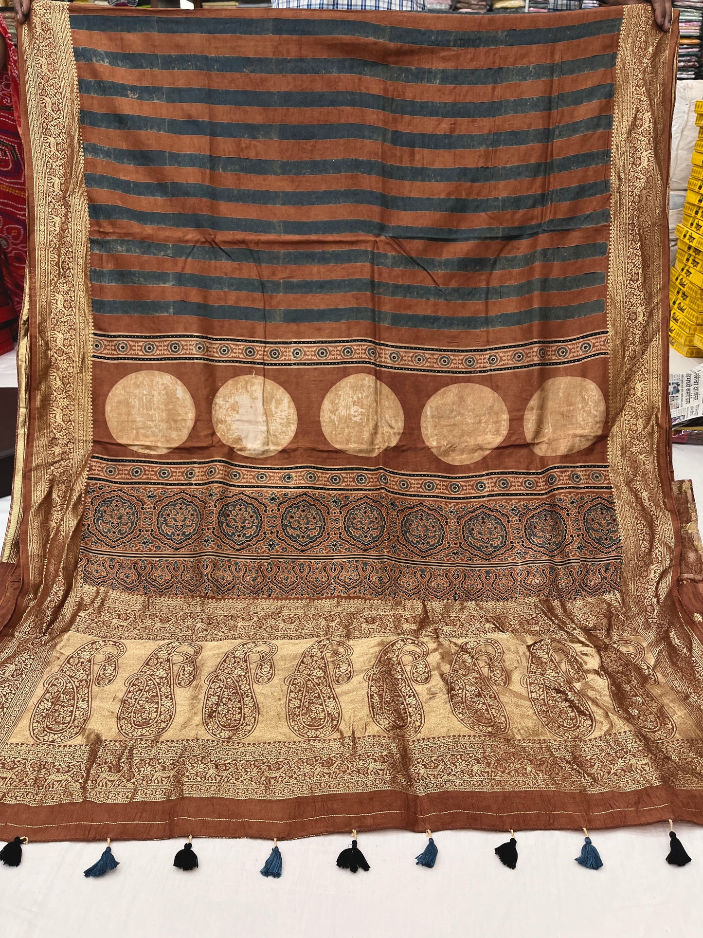 Ajrakh Dola Silk Saree 18