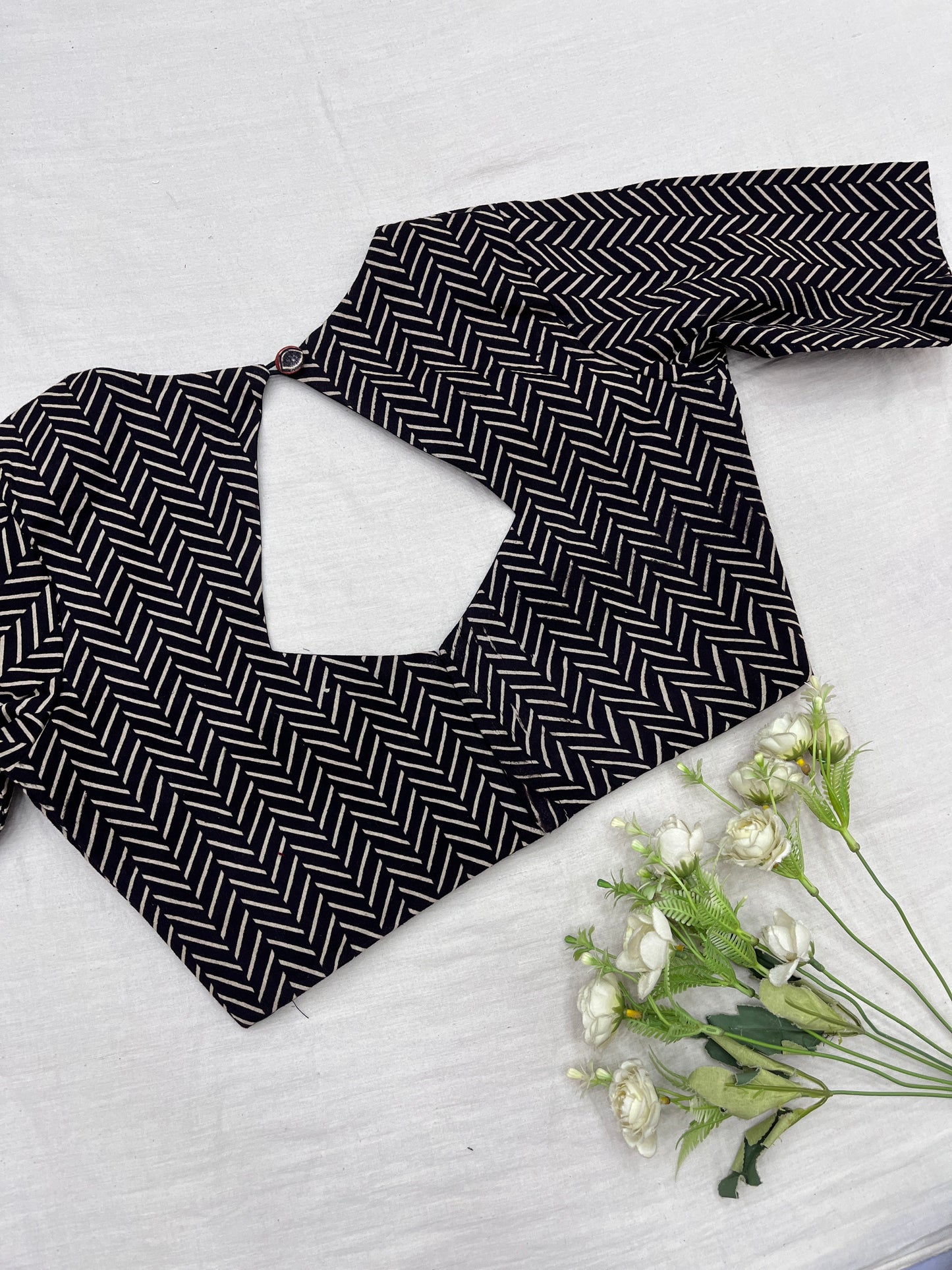 Rusty Black Badam Ajrakh Cotton Saree Blouse Set