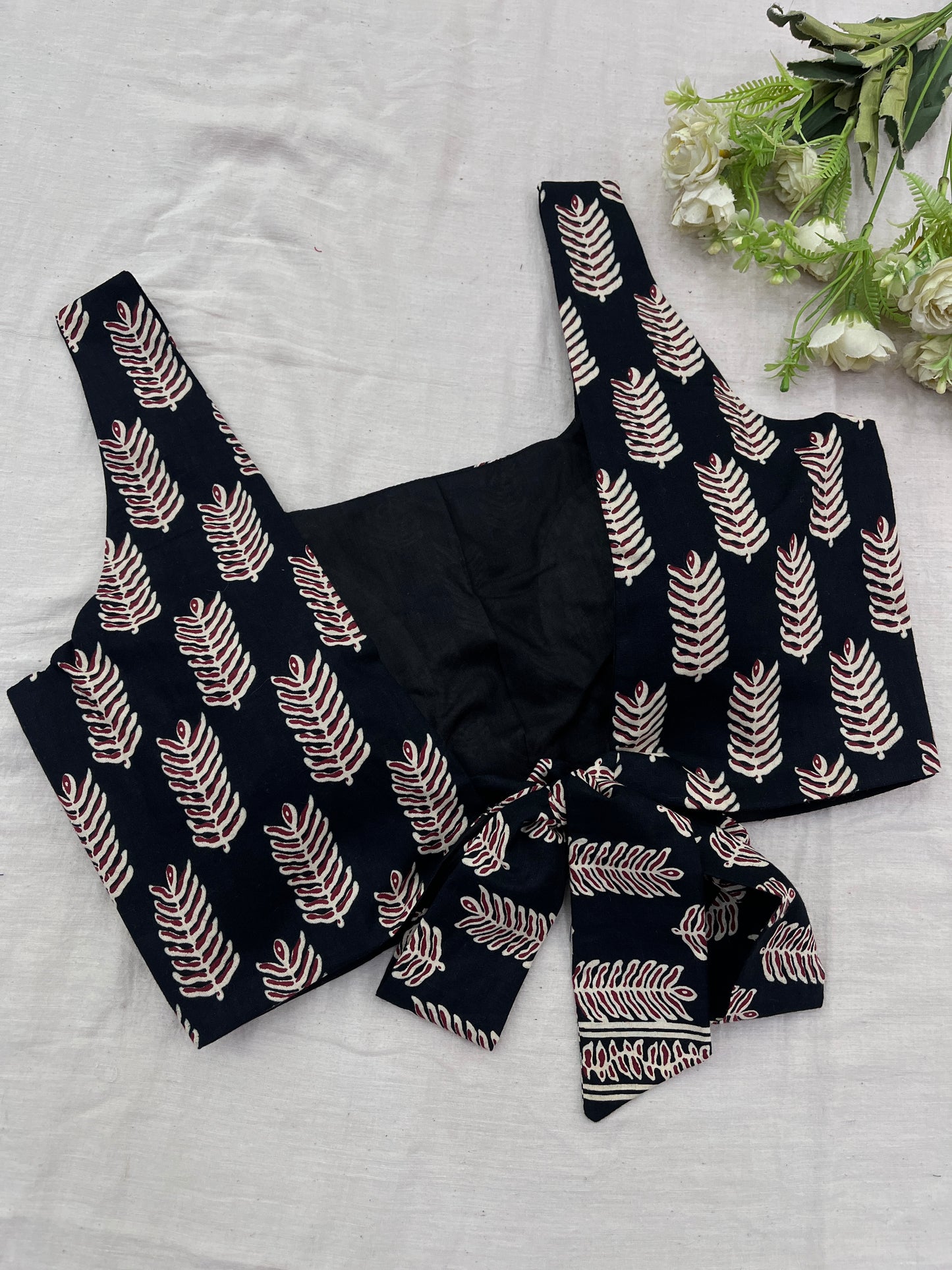 Black Babool Ajrakh Print Knot Blouse