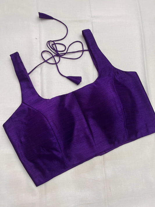 Ink Purple Raw Silk Basic Strap Blouse