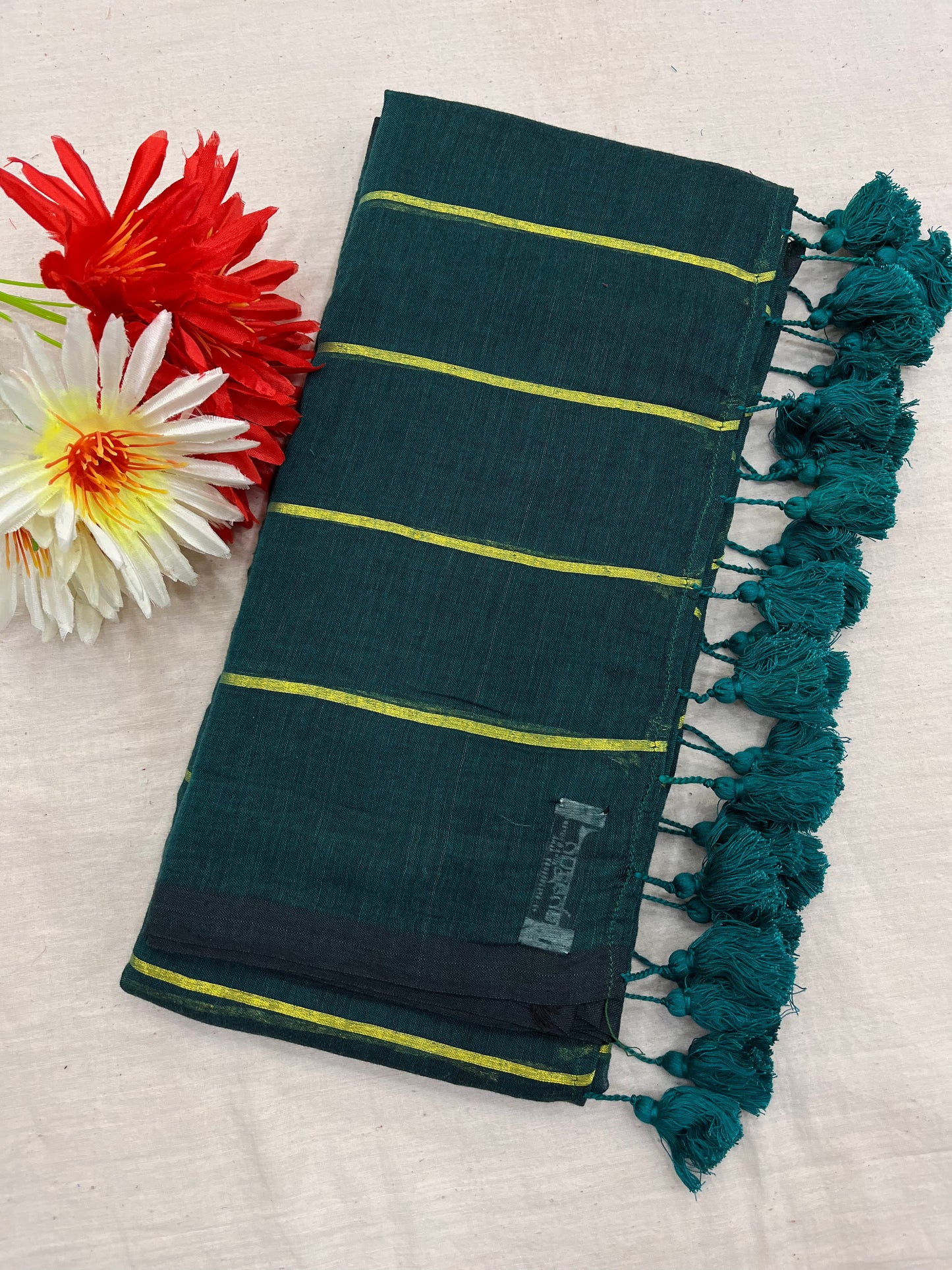 Rama Zari Stripes Mulmul Saree