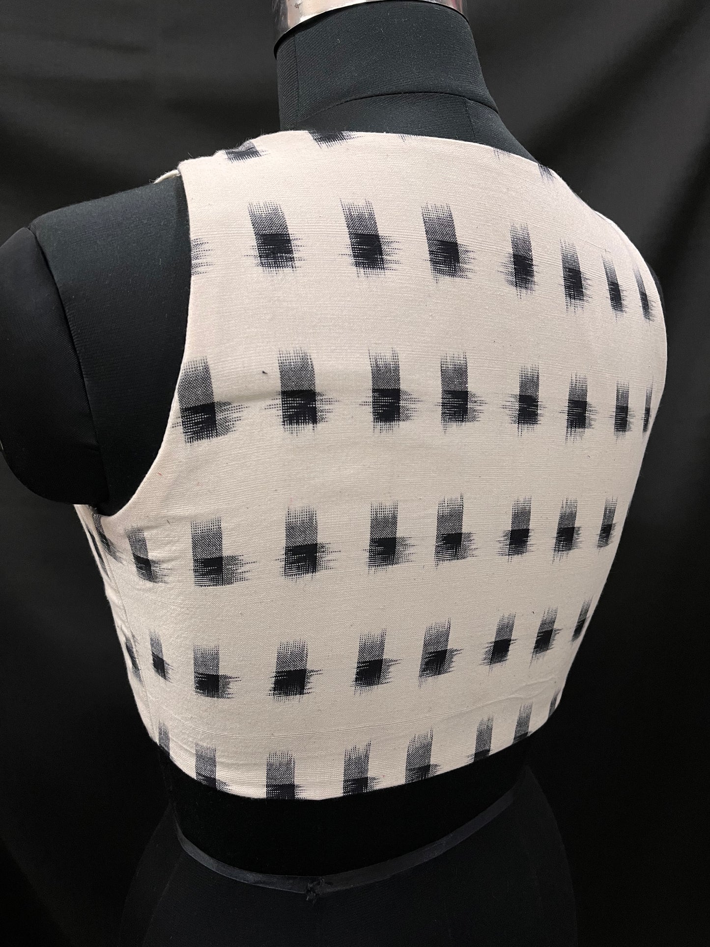 Black & White Double Ikkat Crop Top Blouse