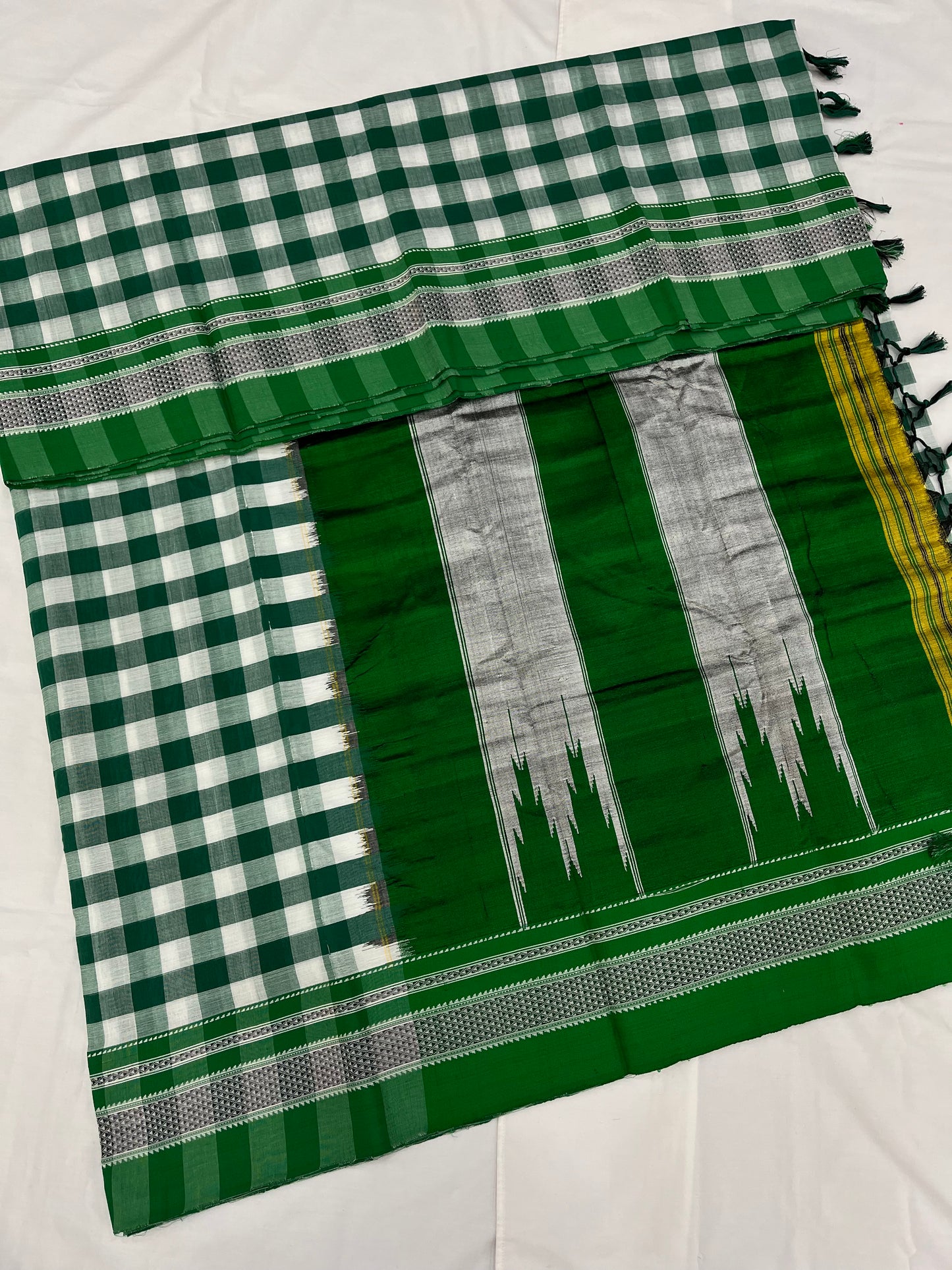 Green White Box Checks Ilkal Saree