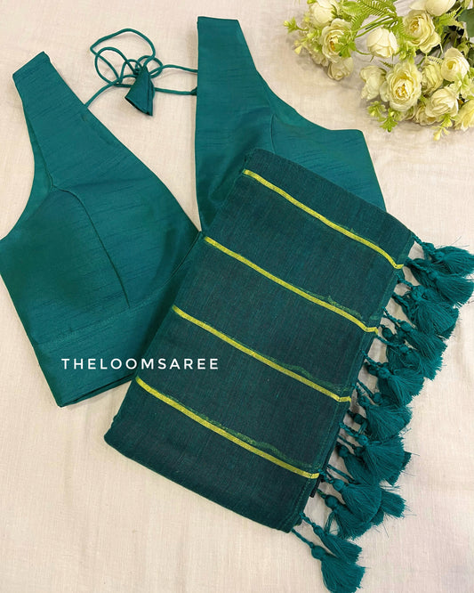 Rama Green Saree Blouse Combo Set