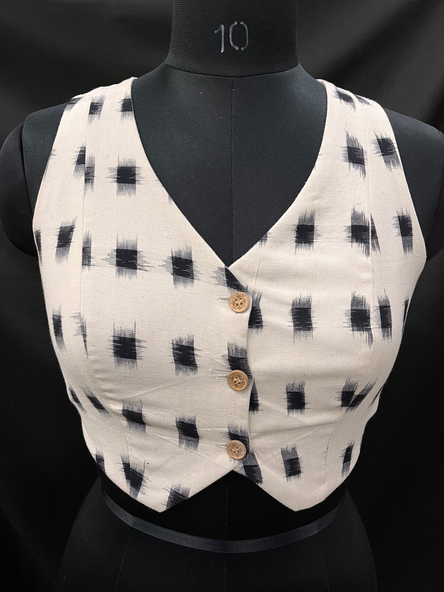 Black & White Double Ikkat Crop Top Blouse