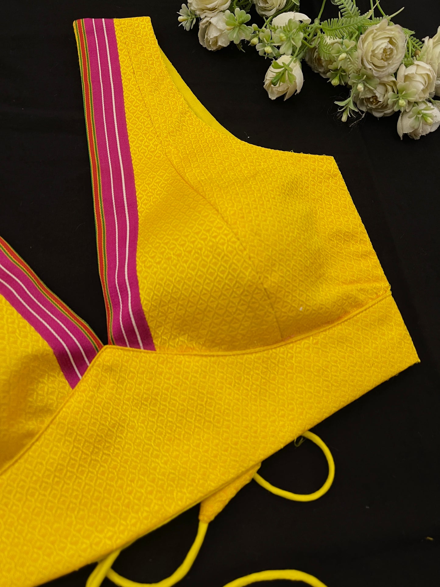 Yellow Pink Cross Belt Khun Blouse