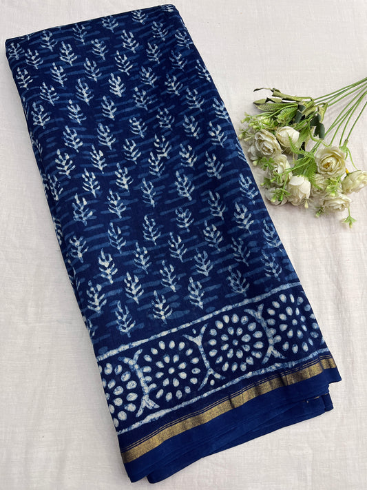 Indigo Chanderi Cotton Saree 1