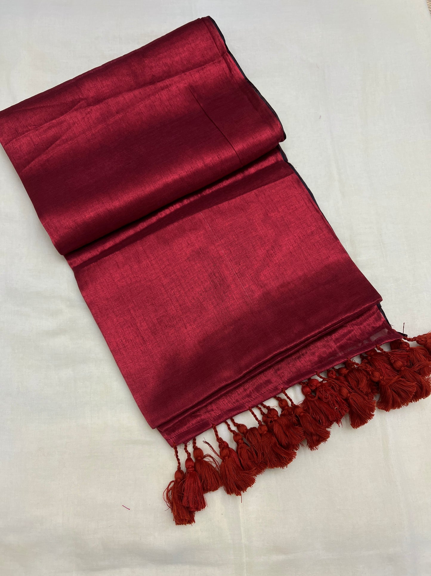 Rusty Red Tissue Mulmul Saree