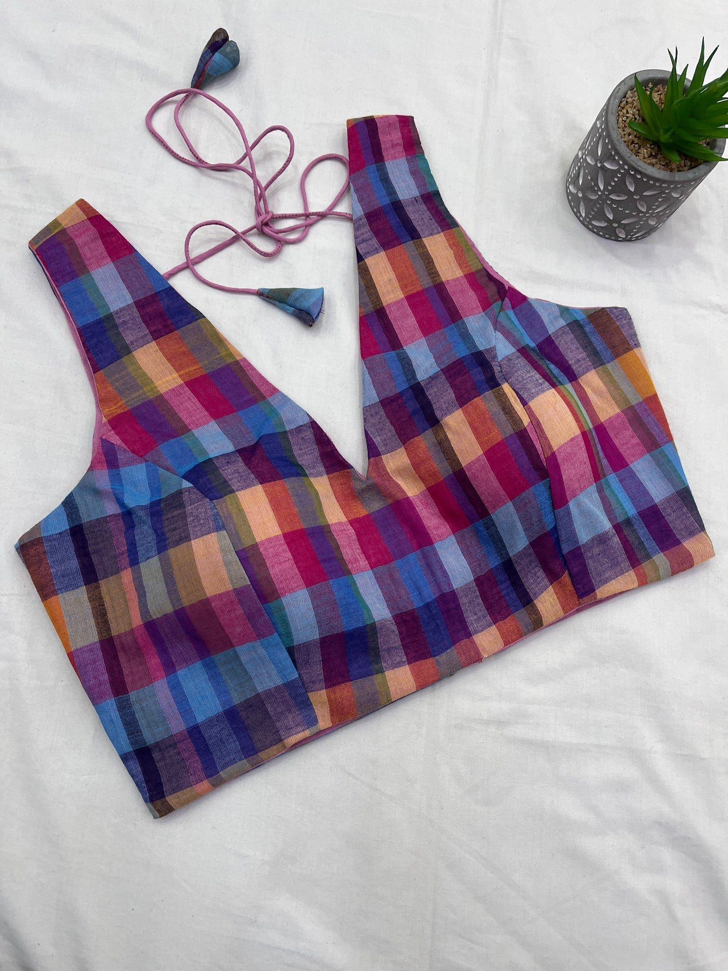 Rainbow Checks Mulmul Blouse