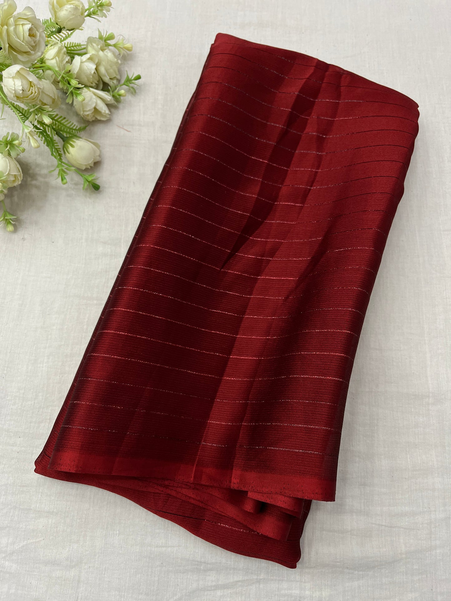 Maroon Chinnon Saree - Rust Ajrakh Blouse Combo Set