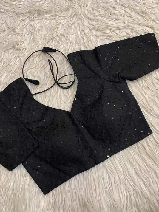 Black Chikankari Chumki ES Blouse