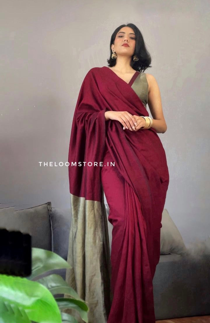 Maroon Muse V Neck Saree Blouse Set