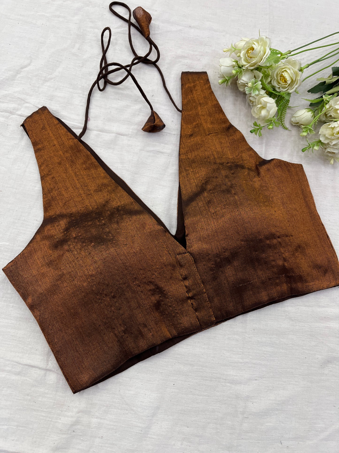 Copper Tissue Mulmul V Neck Blouse