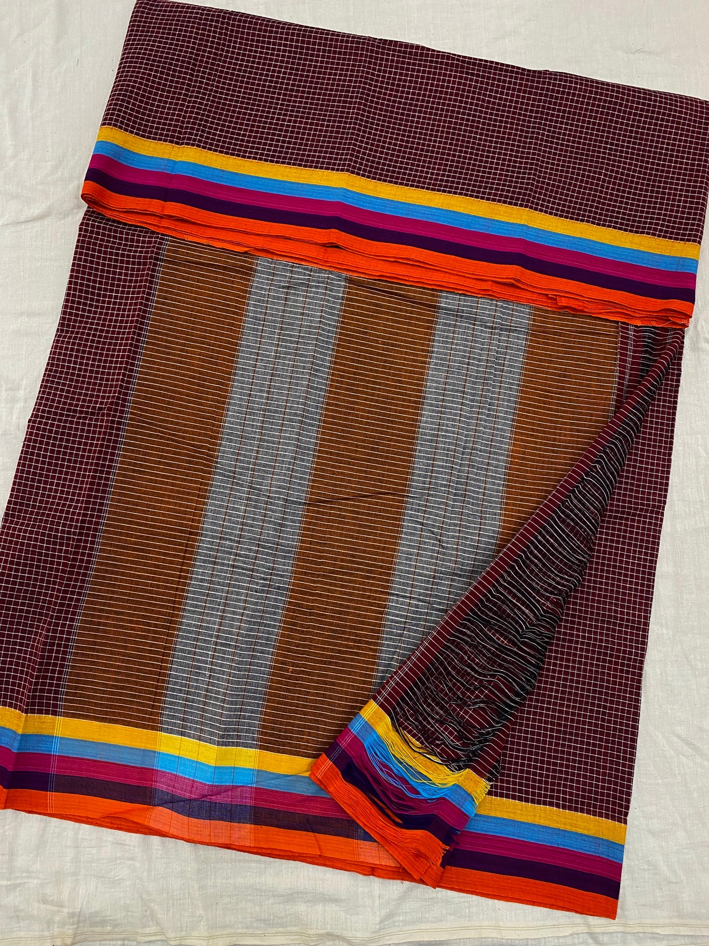 Multicolour Border Maroon Patteda Anchu Saree