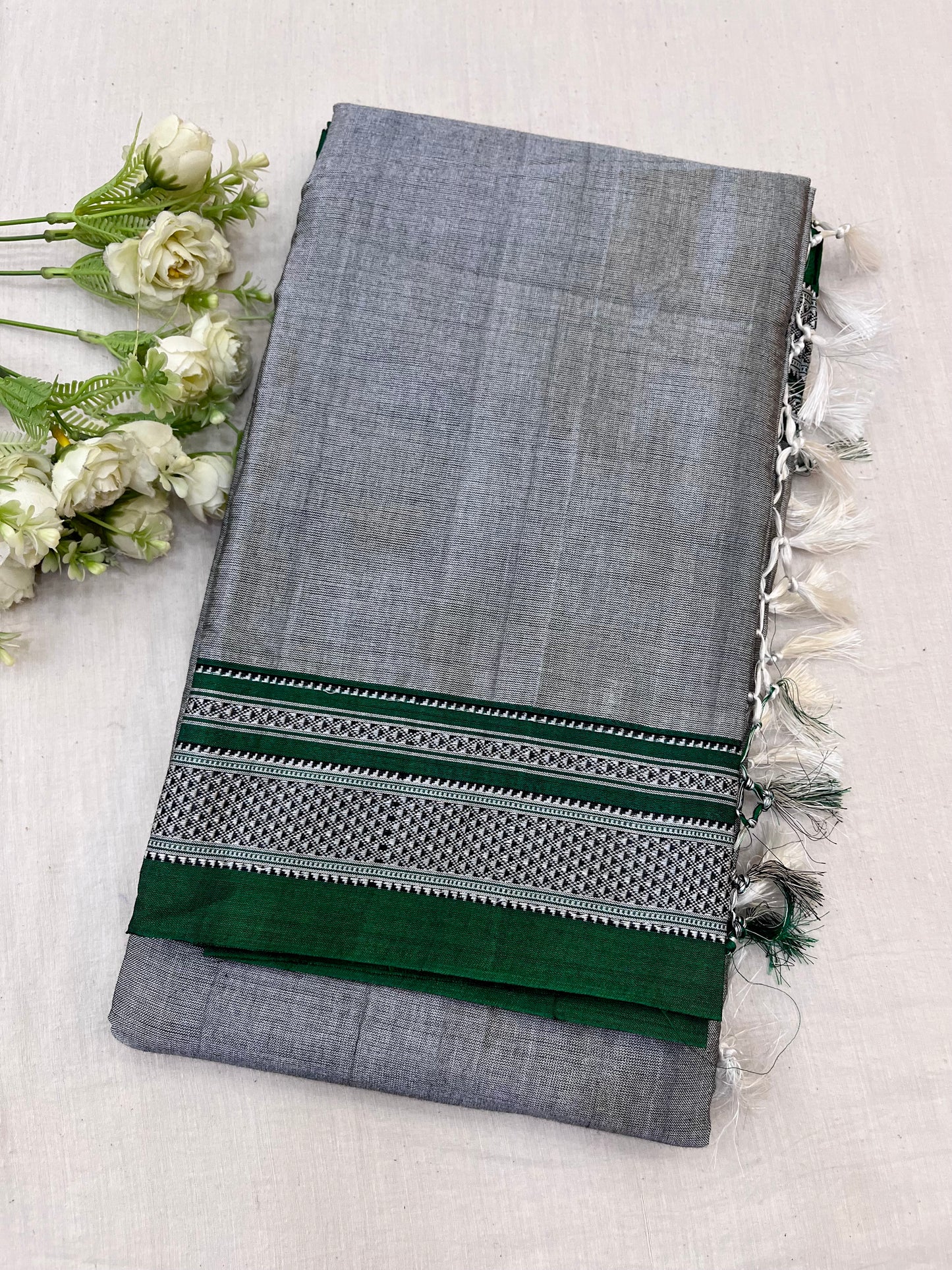 Grey Green Viscose Ilkal Saree