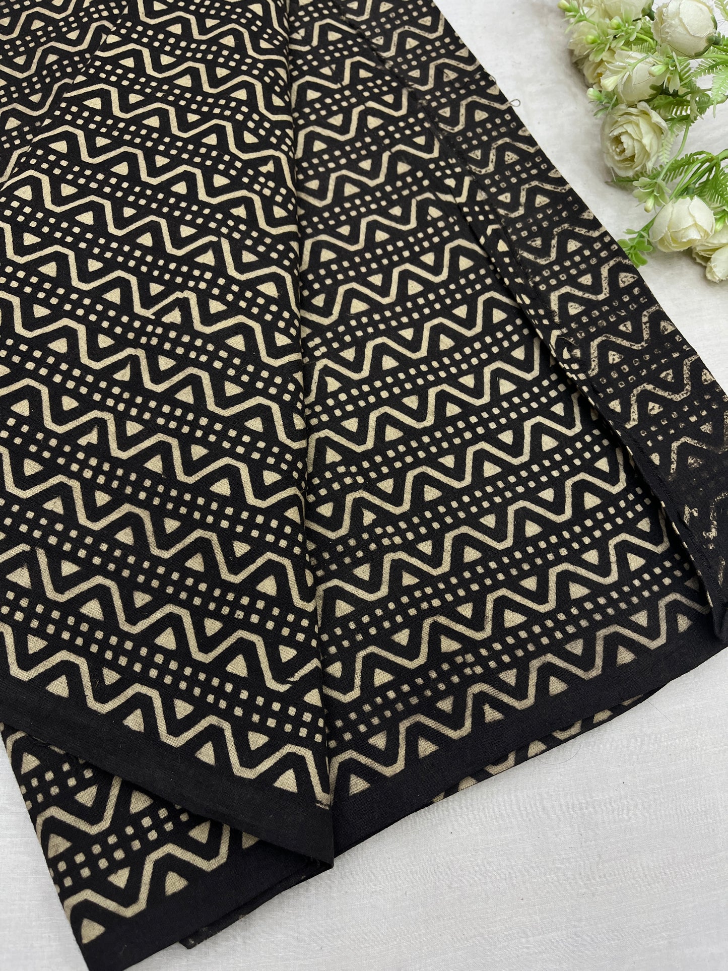 Black Dune Block Print Pure Cotton Fabric