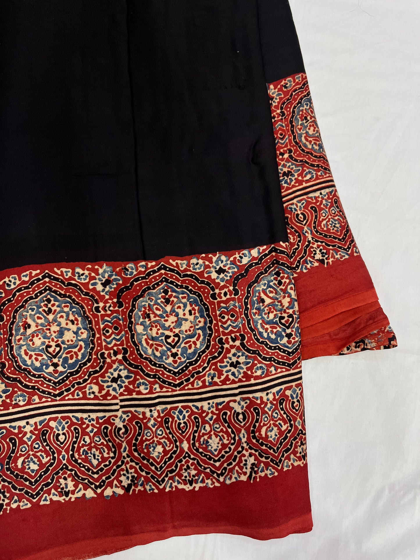 Sagarika Black Red Ajrakh Modal Silk Saree