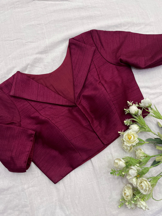 Maroon Raw Silk Flap ES Blouse