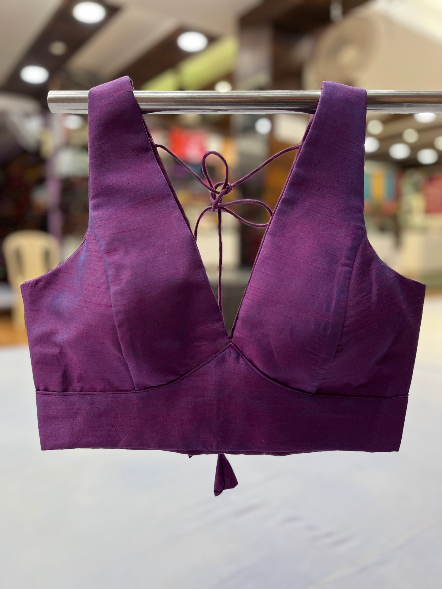 Purple Ananda Cross Belt Raw Silk Blouse