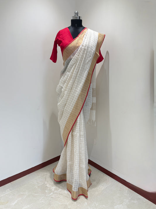 Chandrika Kasavu Linen Saree