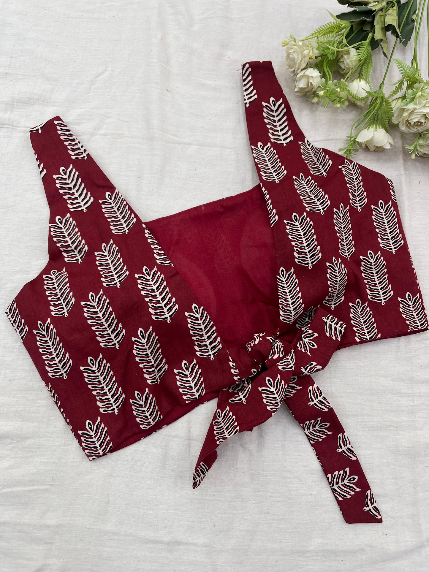 Maroon Babool Ajrakh Print Knot Blouse