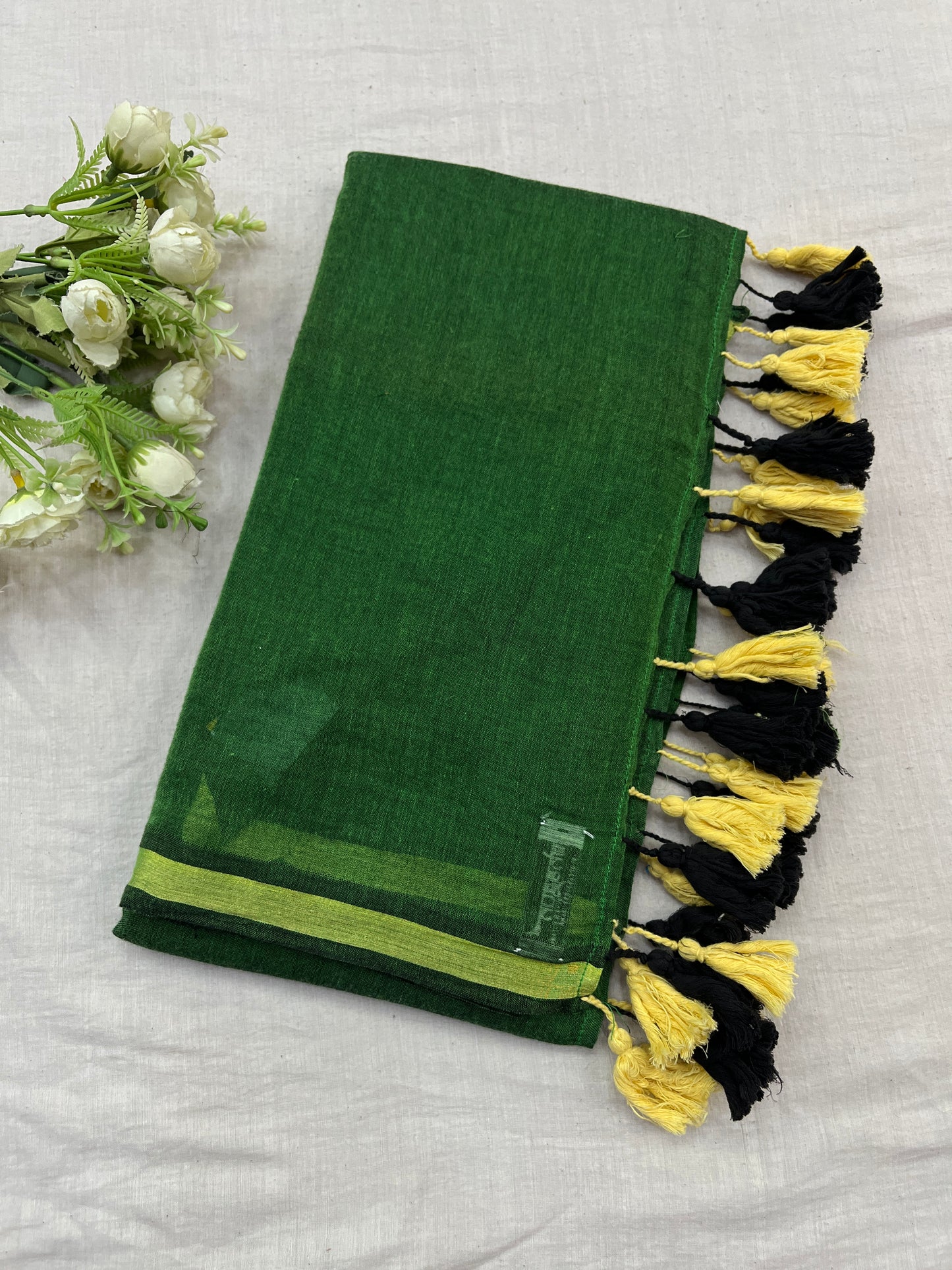 Green Gold Zari Border Mulmul Saree