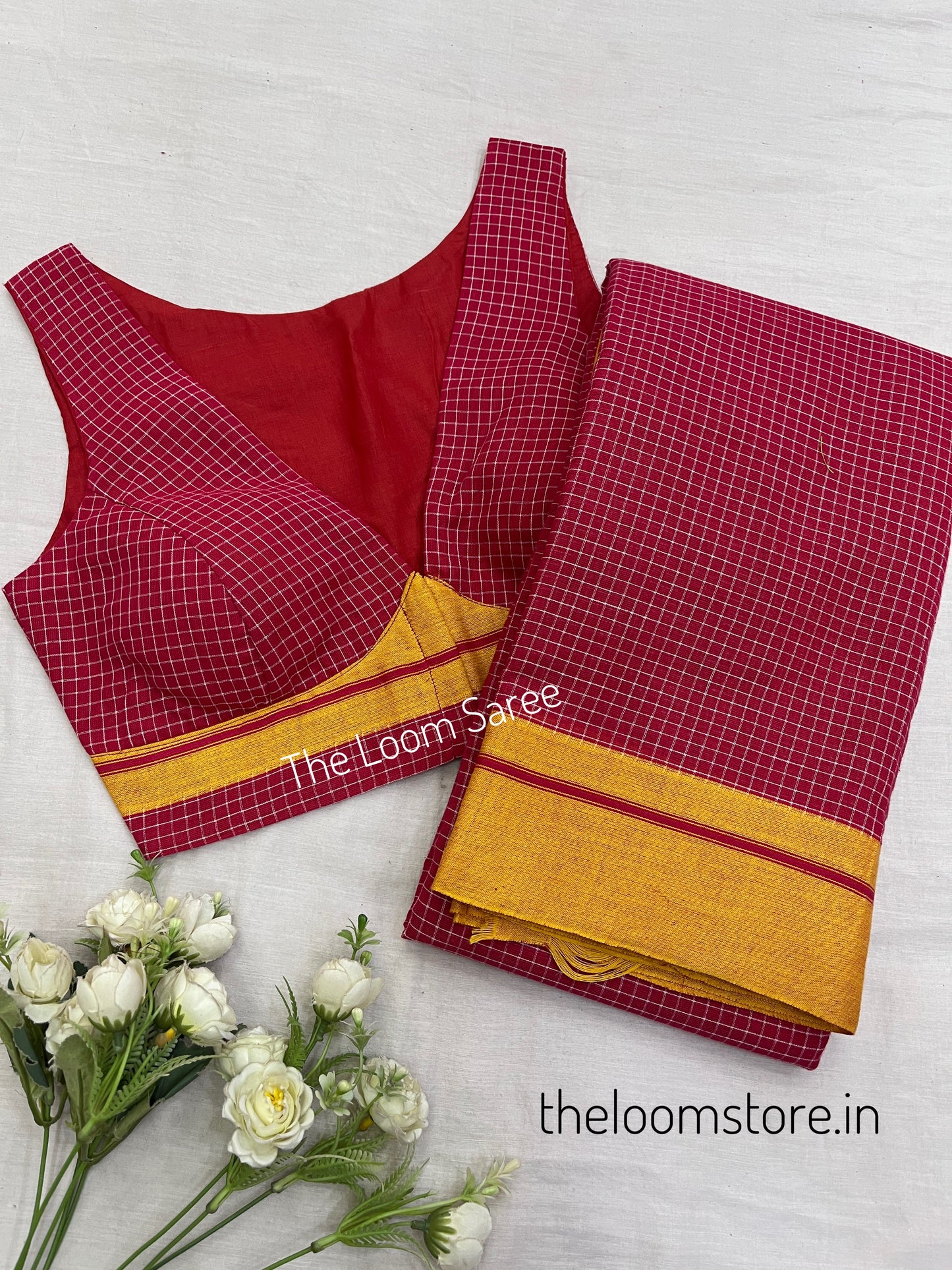 Gajri Red Yellow Patteda Anchu Saree Blouse Co-Ord Set