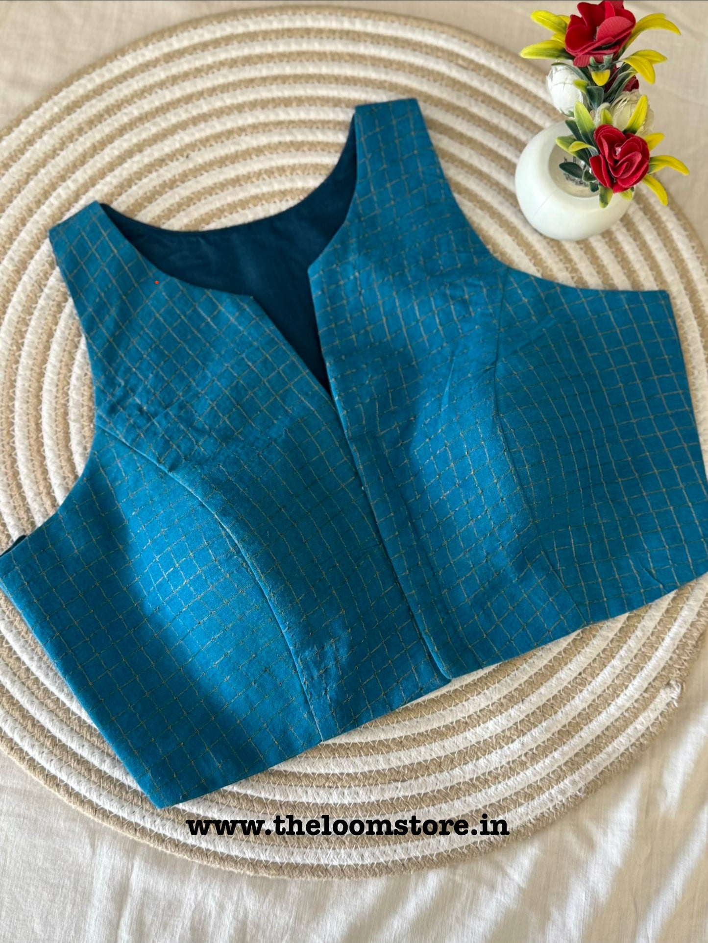 Peacock Sungudi Cotton Racer Back Blouse