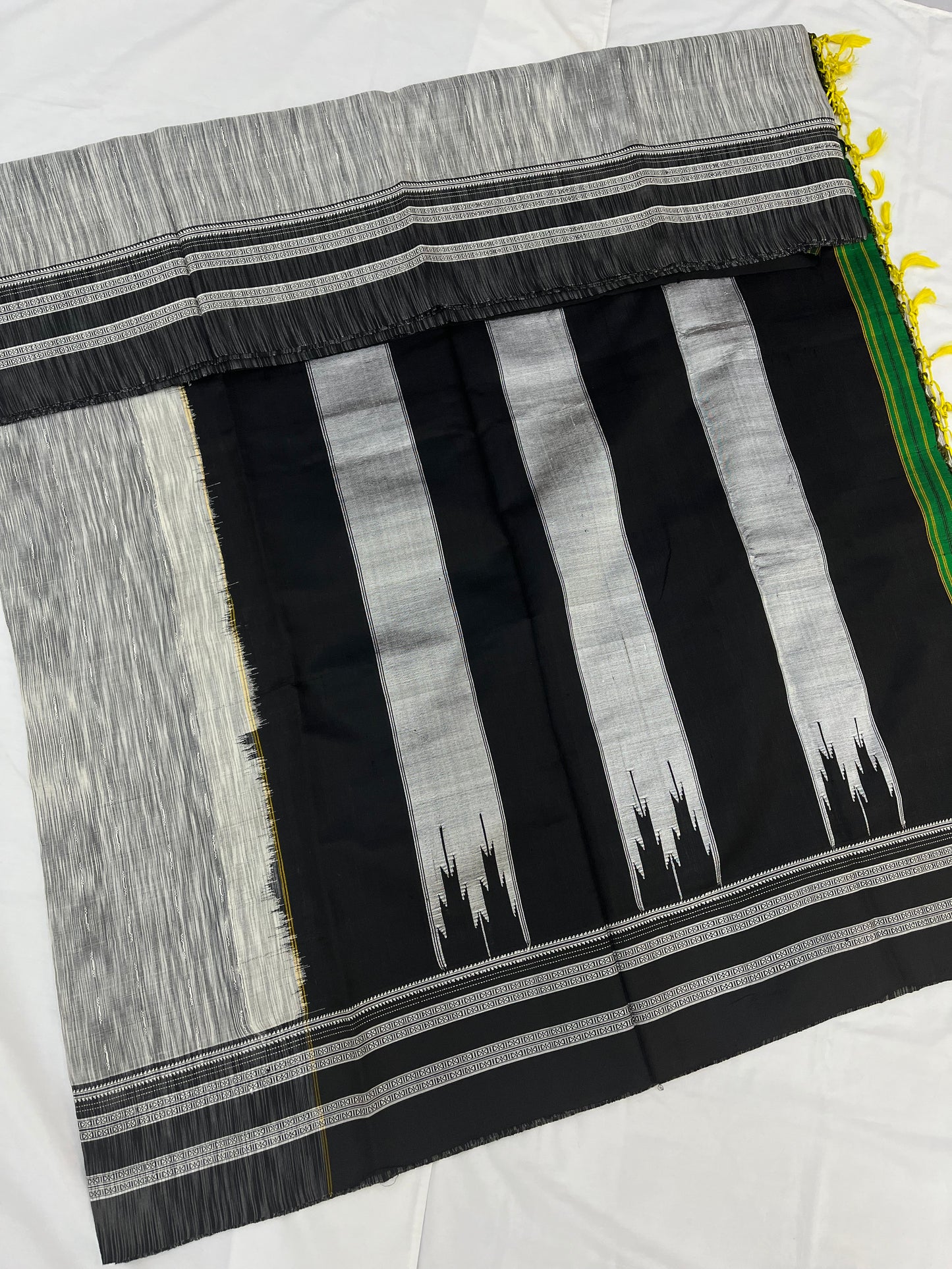 Grey Black White Lines Ilkal Saree