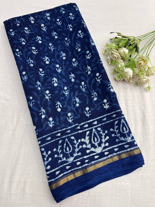 Indigo Chanderi Cotton Saree 2