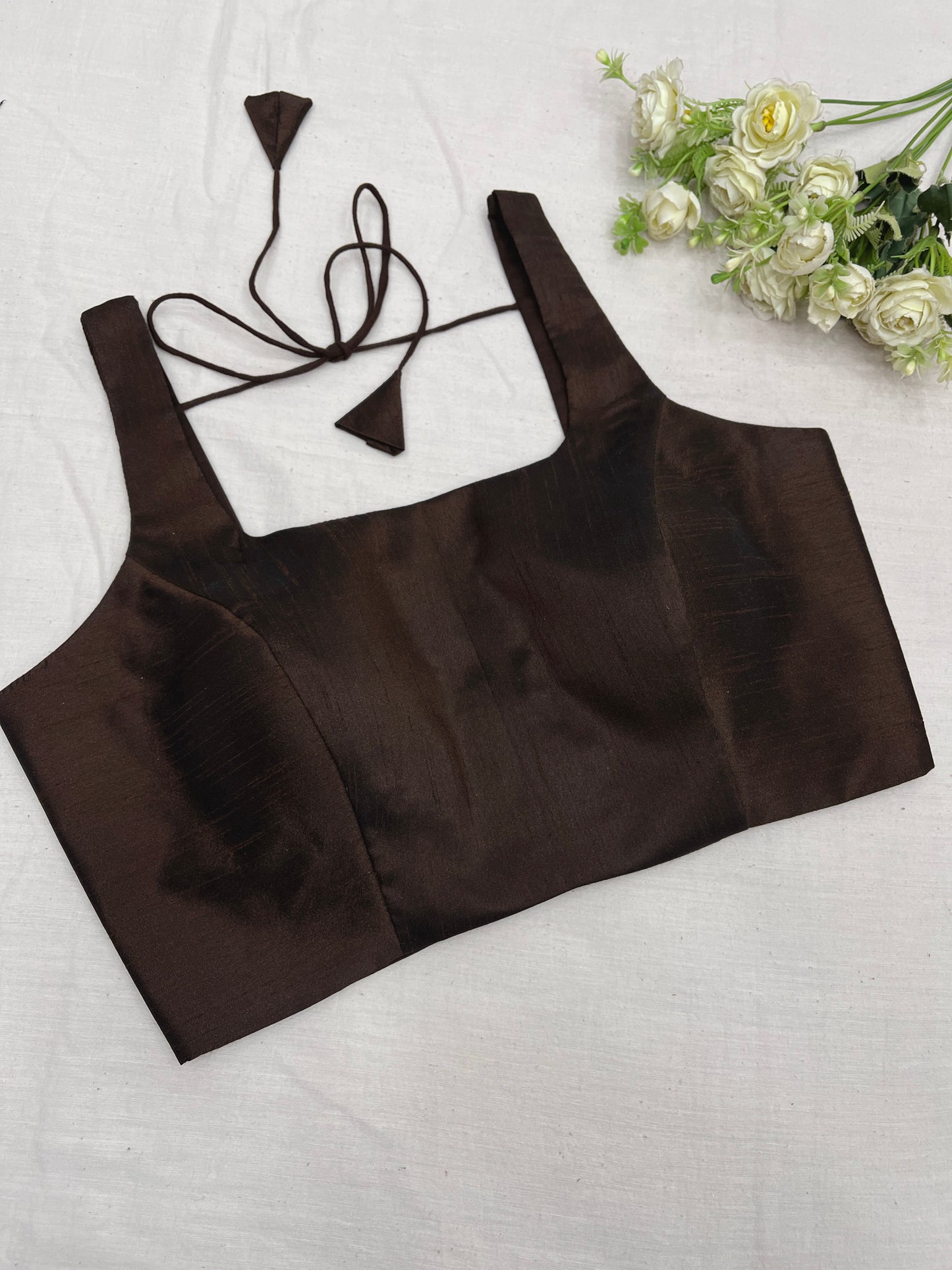 Coffee Raw Silk Basic Strap Blouse