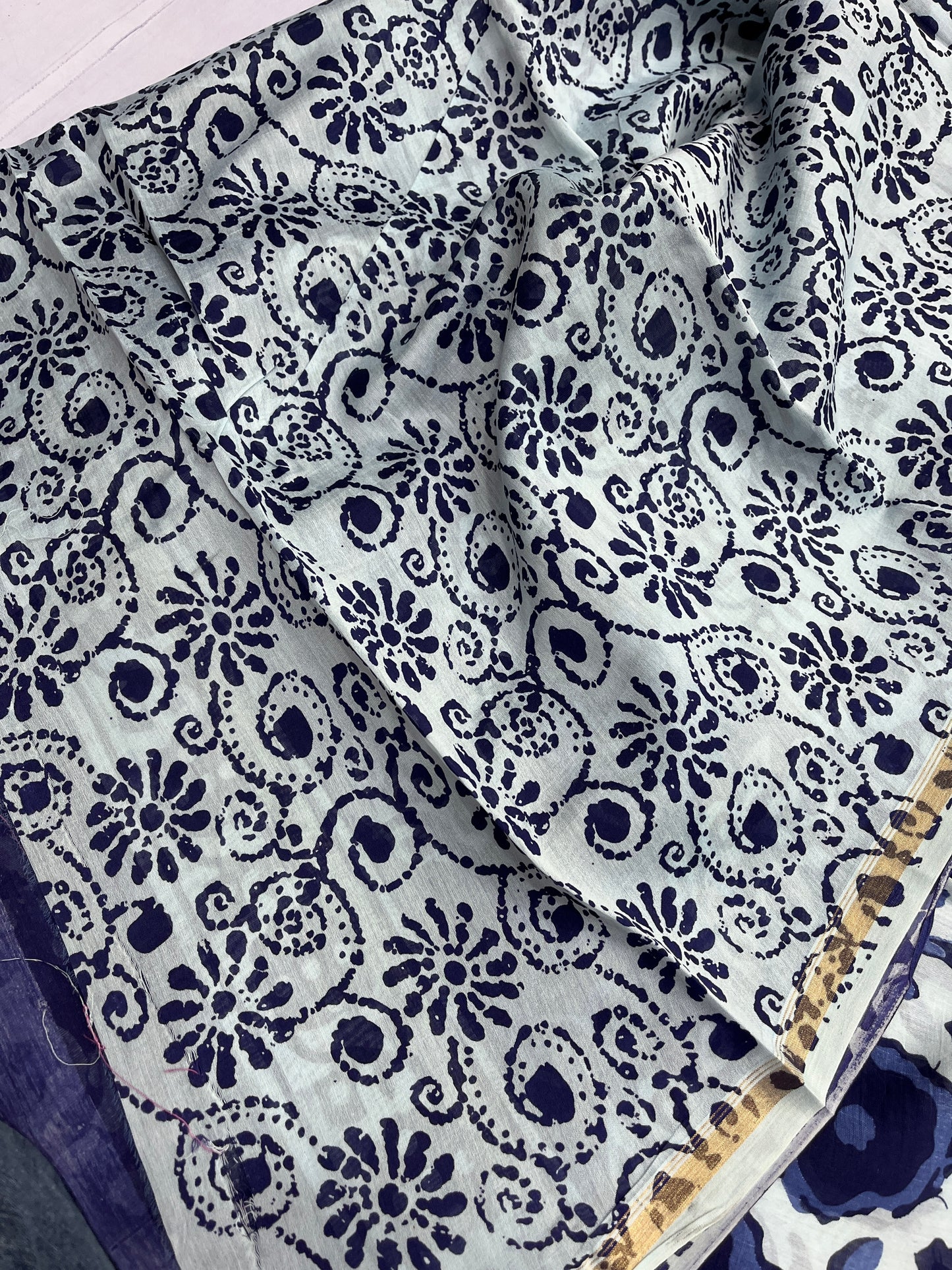 Indigo Chanderi Cotton Saree 4