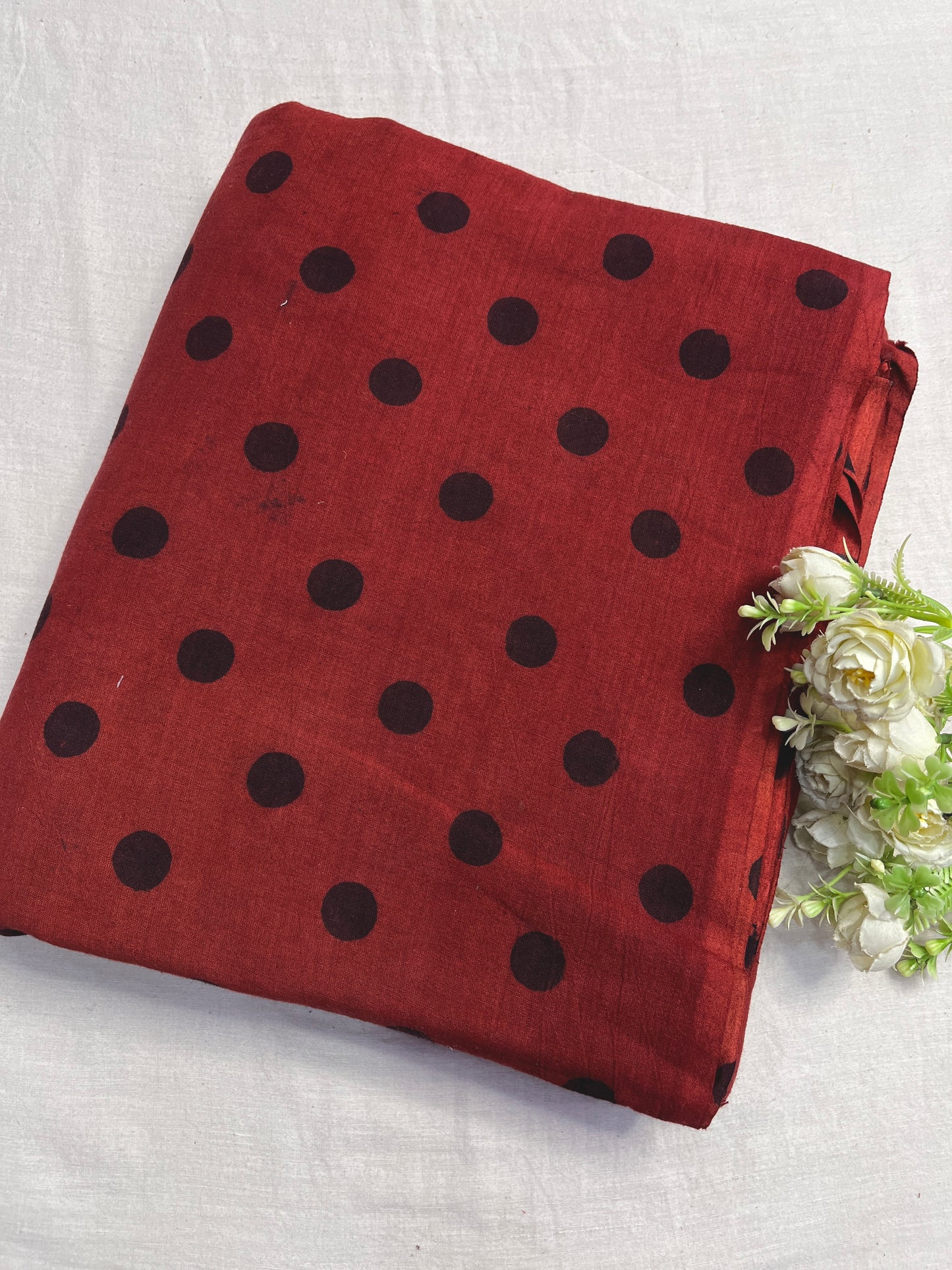 Brick Black Polka Dot Cotton Fabric