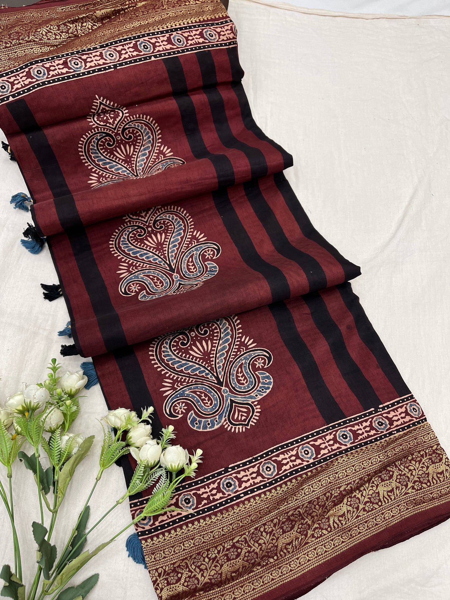 Ajrakh Dola Silk Saree 21