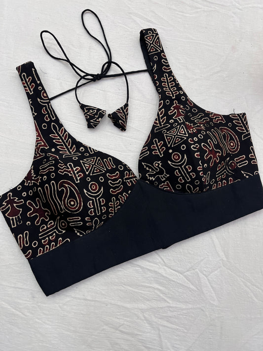 Black Abstract Print Modal Silk Sleeveless Blouse