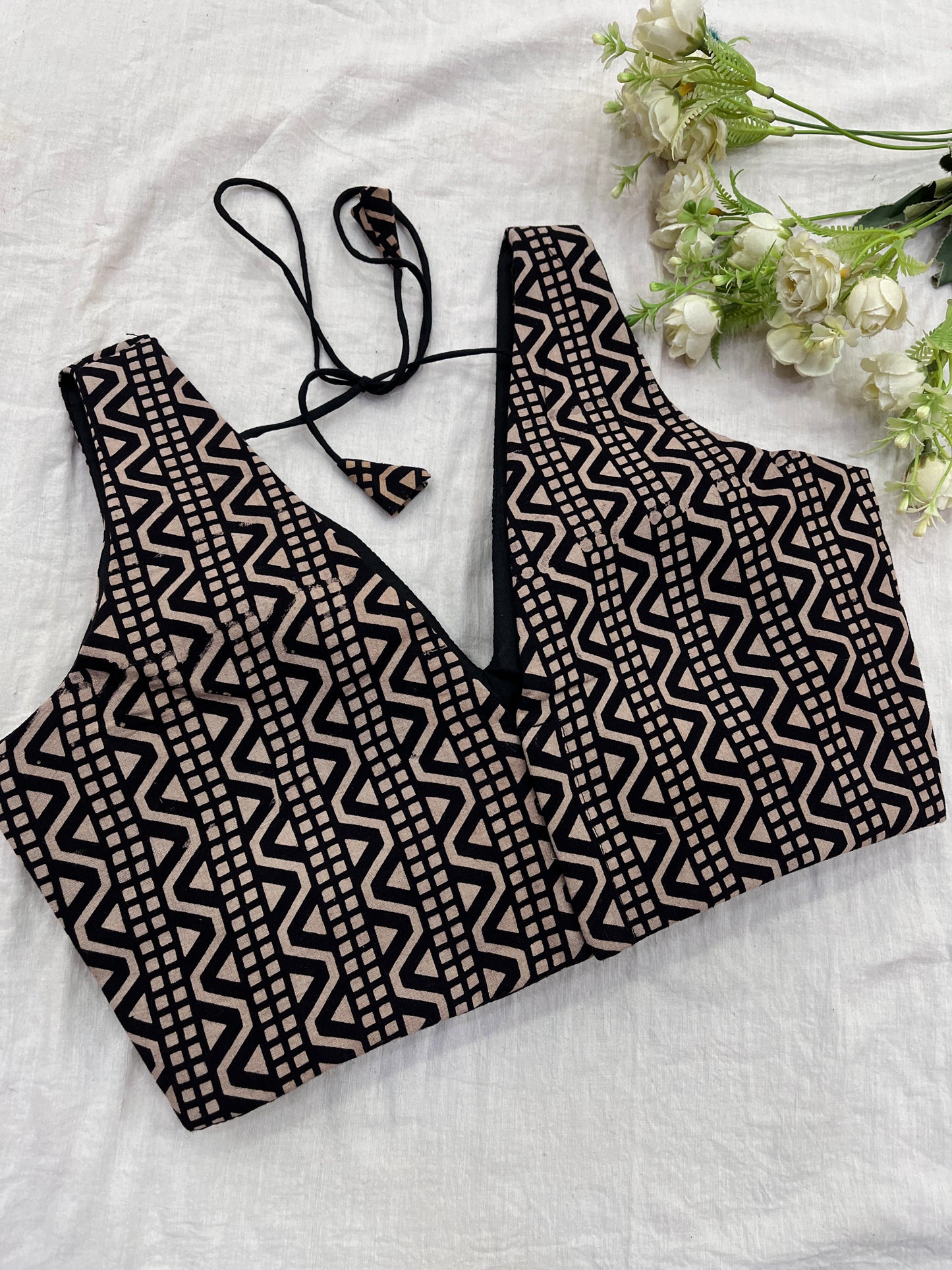 Black Dune Ajrakh Block Print Sleeveless Blouse